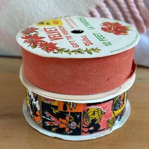 Vintage gift tie ribbons from the mid-20th century Halloween Velvet Lot of 2